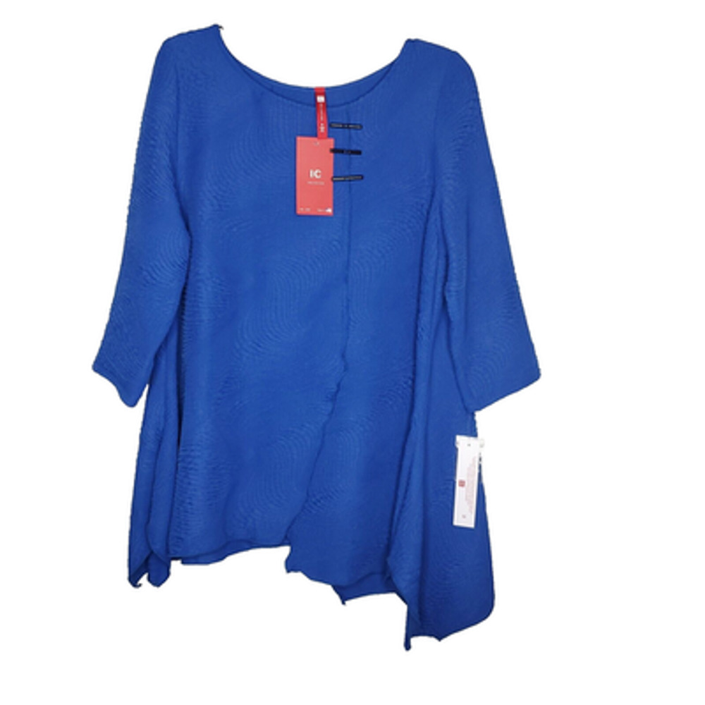 IC Collection Womens Royal Blue SZ M Texture Asymmetric Tunic Top Round Neck USA